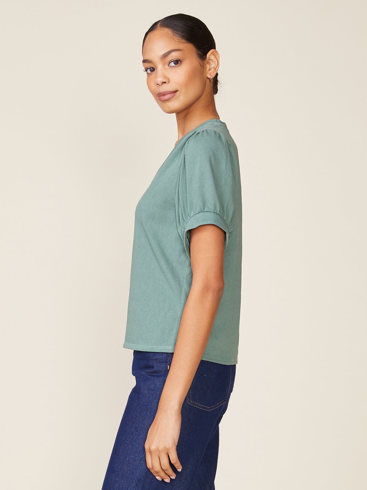 Linen Like V-Neck Short Sleeve Top
