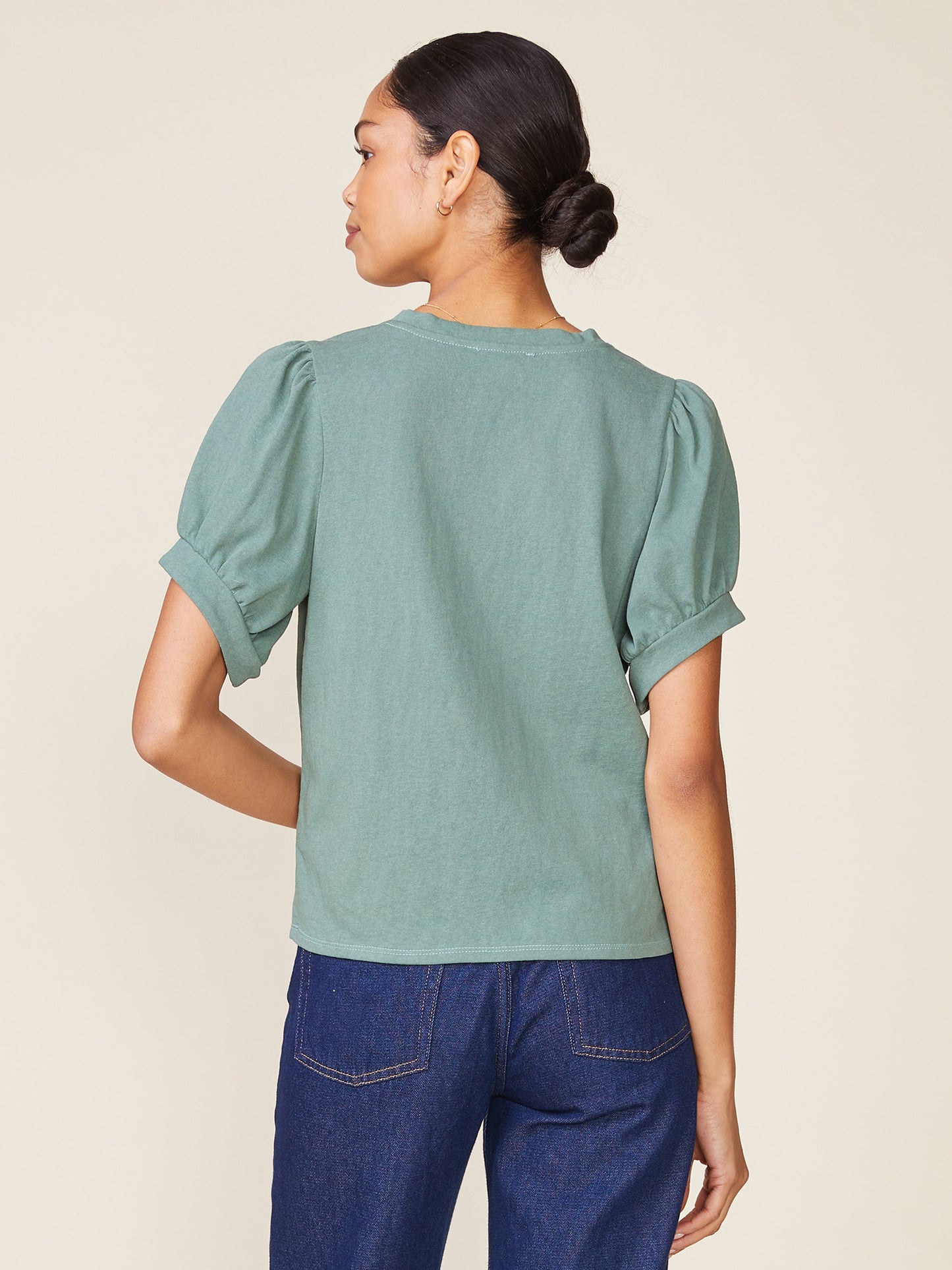 Linen Like V-Neck Short Sleeve Top