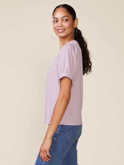 Linen Like V-Neck Short Sleeve Top