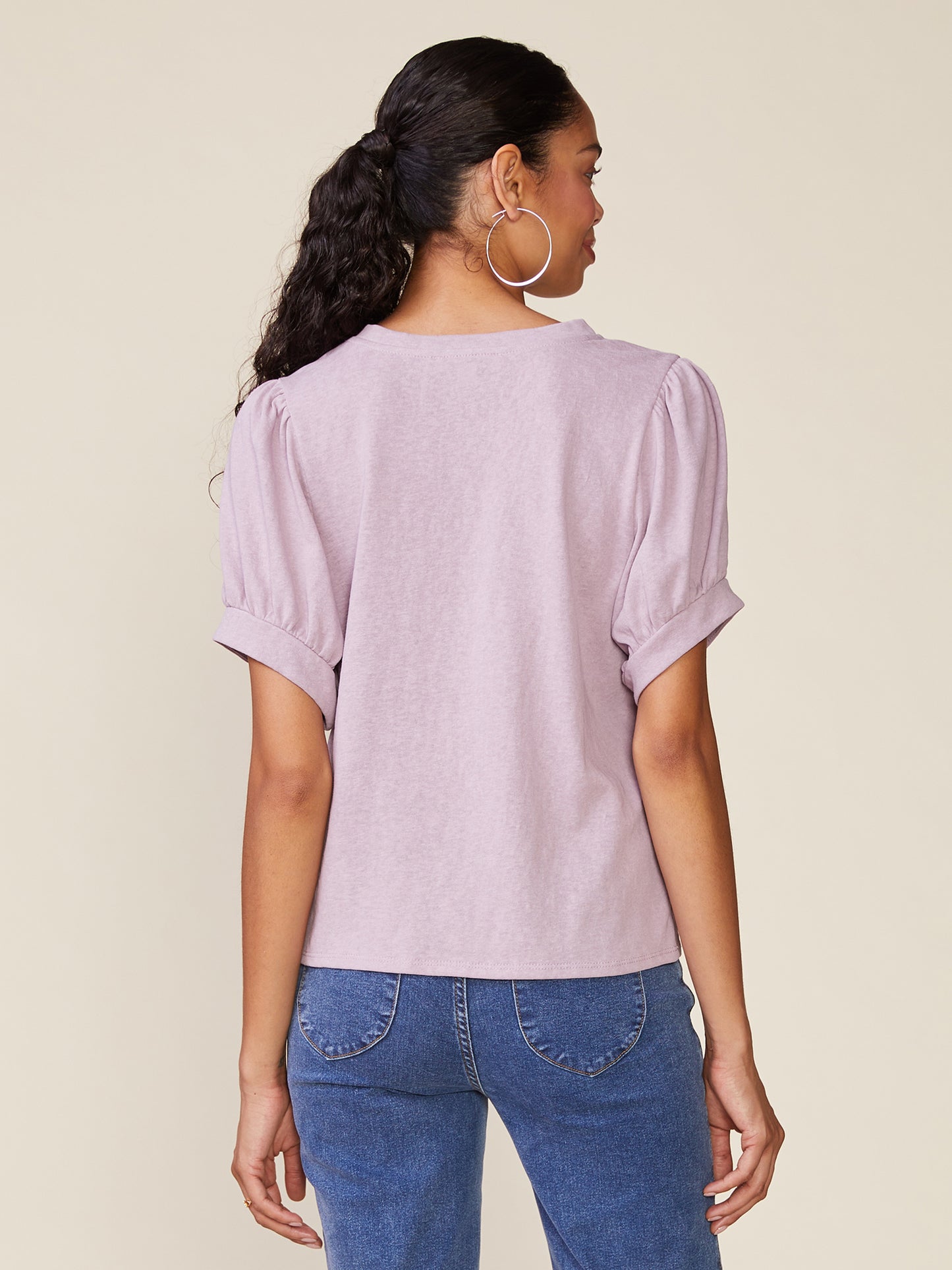 Linen Like V-Neck Short Sleeve Top