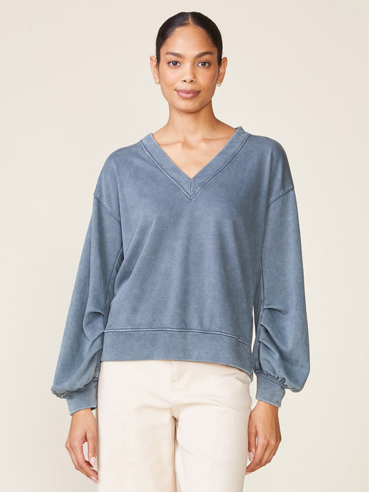 Washed Knit V-Neck Pullover