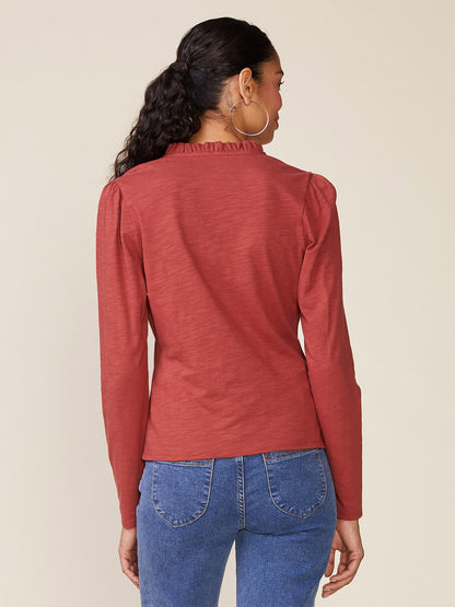Long Sleeve Smock Bib Slub Top