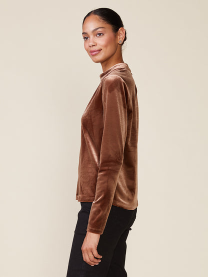 Mock Neck Keyhole Split Velvet Top