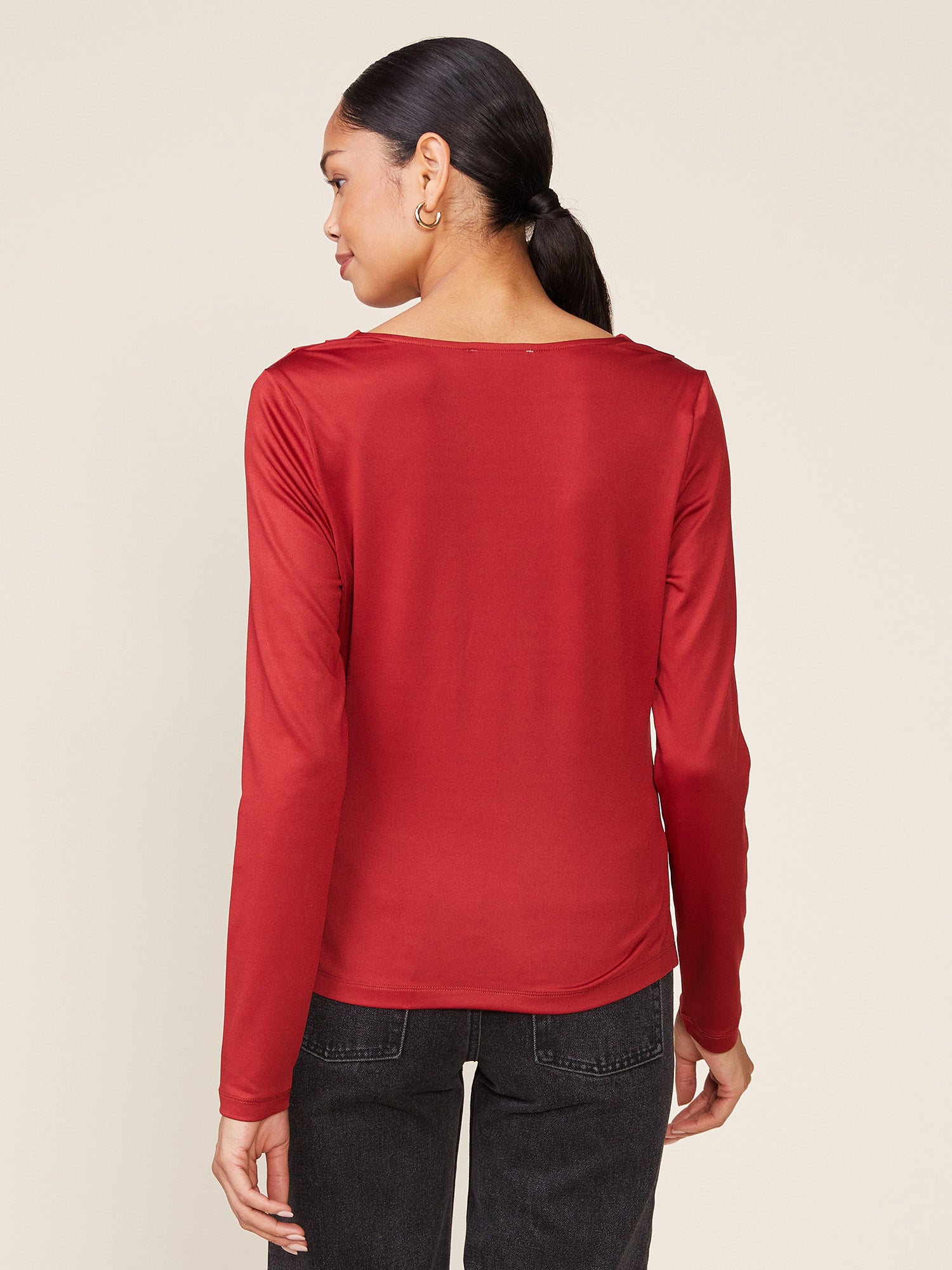 Long Sleeve Silky Knit Cowl Top
