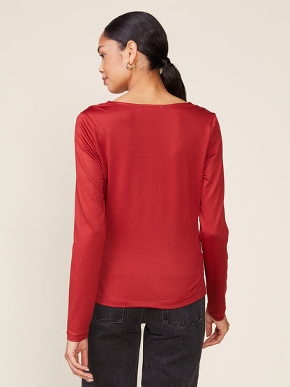 Long Sleeve Silky Knit Cowl Top