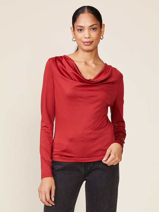 Long Sleeve Silky Knit Cowl Top