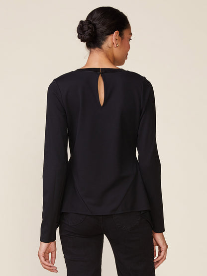 Mercury Ponte Top with Crinkle Faux Leather Neckline