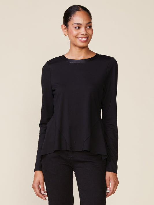 Mercury Ponte Top with Crinkle Faux Leather Neckline