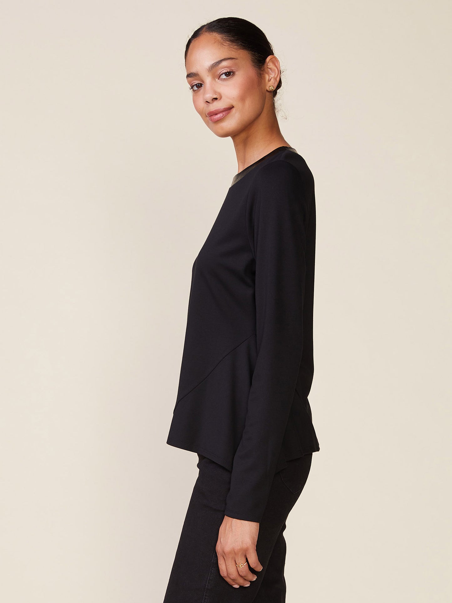 Mercury Ponte Top with Crinkle Faux Leather Neckline
