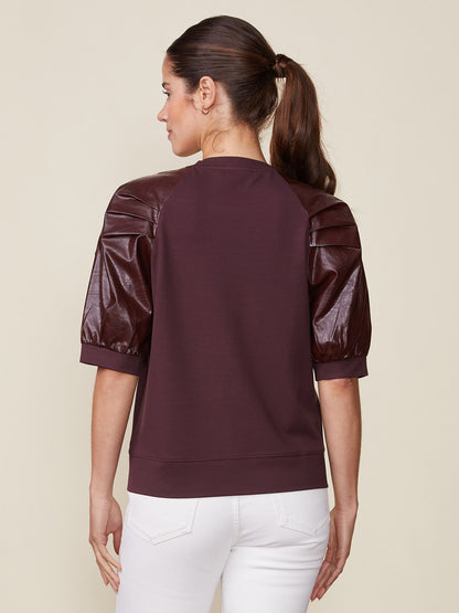 Mercury Ponte Top with Crinkle Faux Leather Sleeves