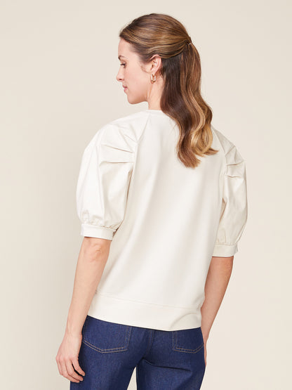 Mercury Ponte Top with Crinkle Faux Leather Sleeves
