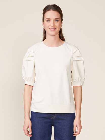 Mercury Ponte Top with Crinkle Faux Leather Sleeves