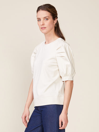 Mercury Ponte Top with Crinkle Faux Leather Sleeves