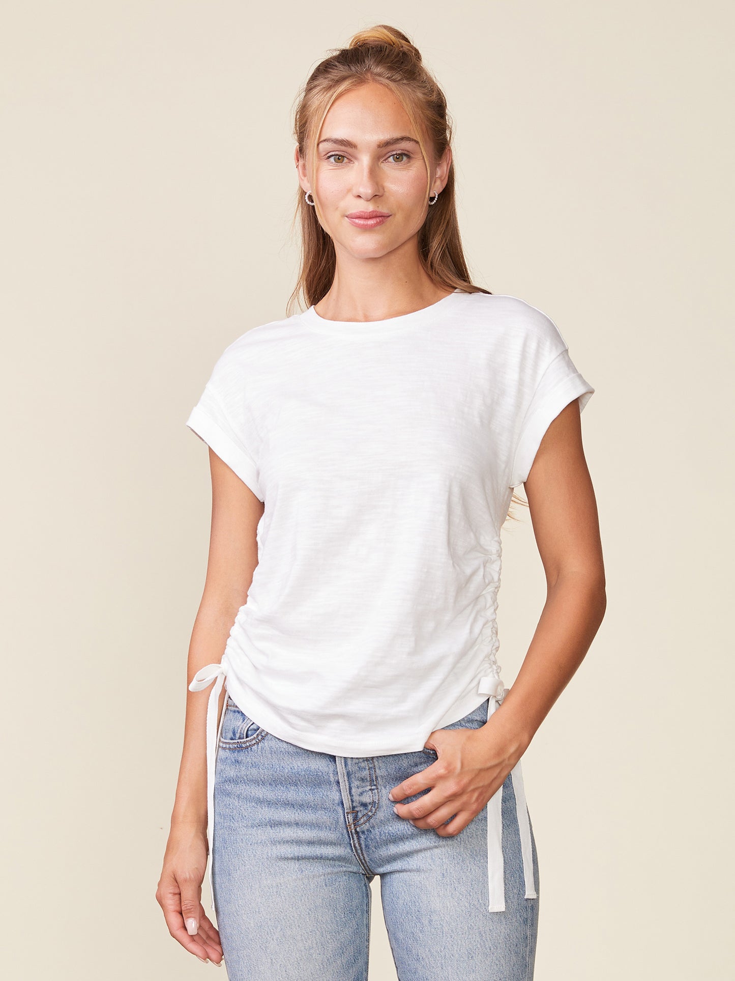 Dylan Slub Short Sleeve Side Tie Top
