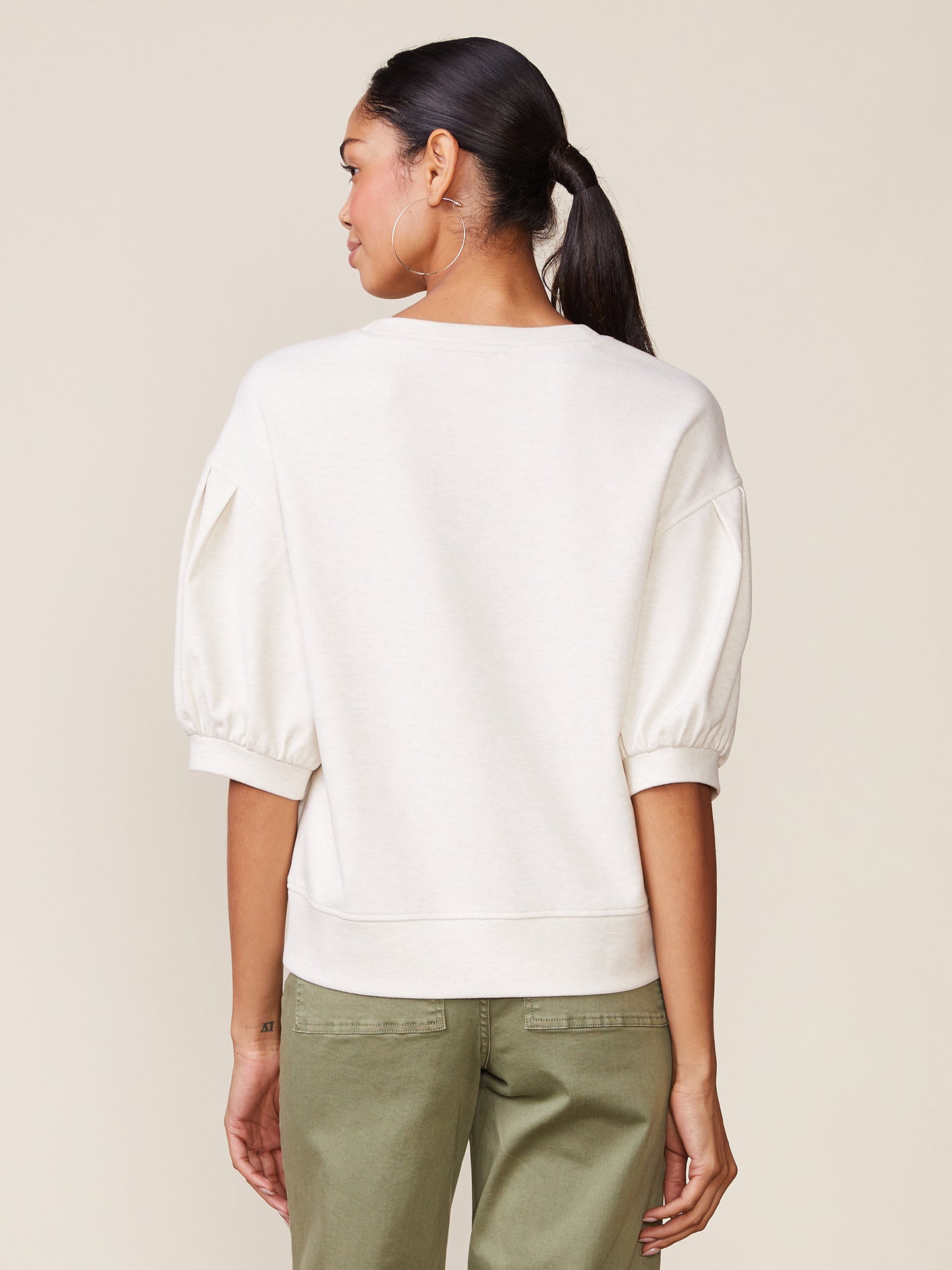Brushed Twill Pleated Sleeve Pullover