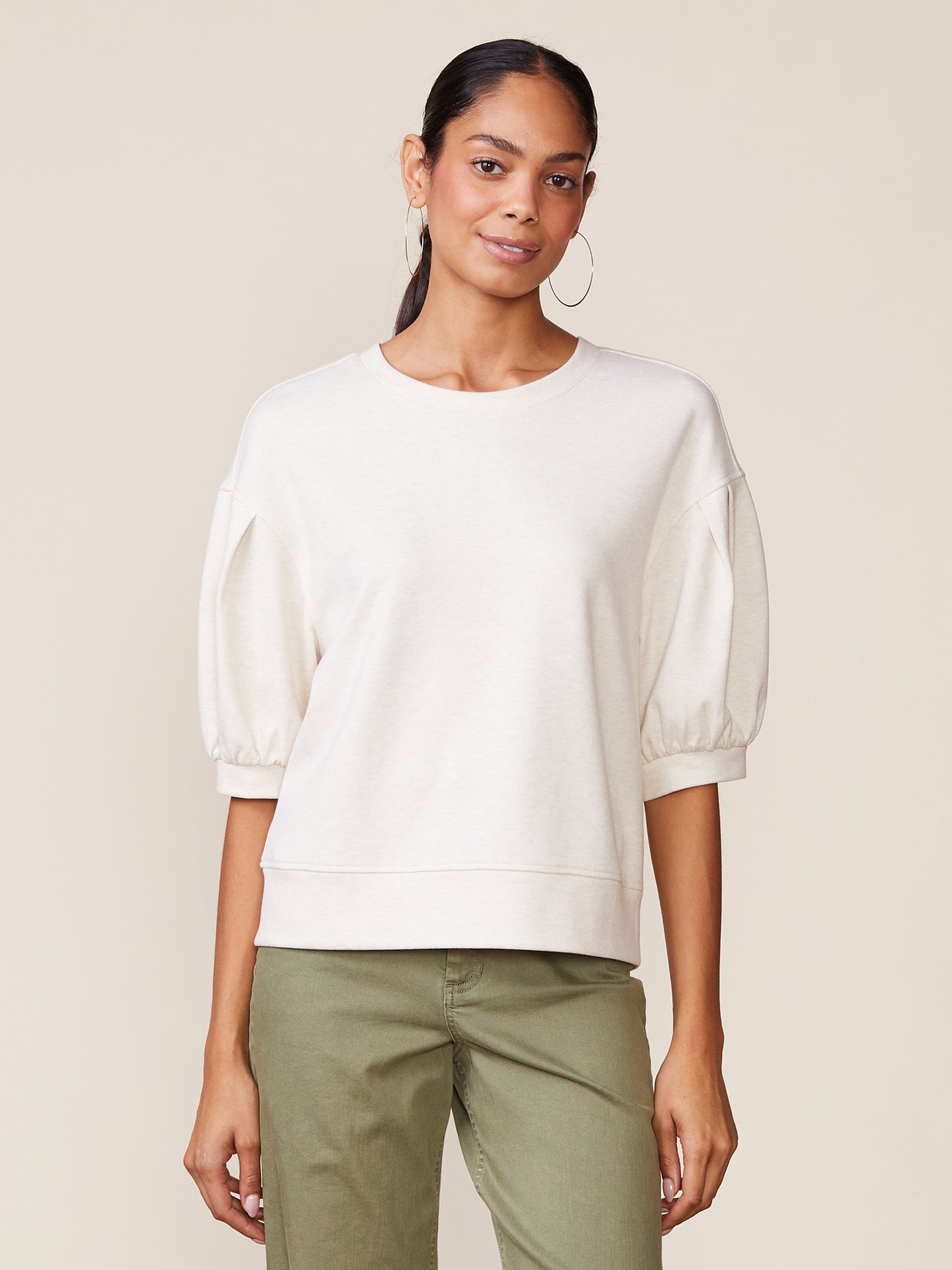 Brushed Twill Pleated Sleeve Pullover