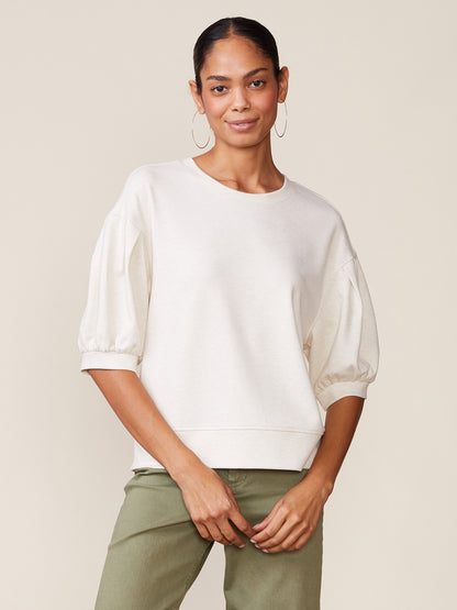Brushed Twill Pleated Sleeve Pullover