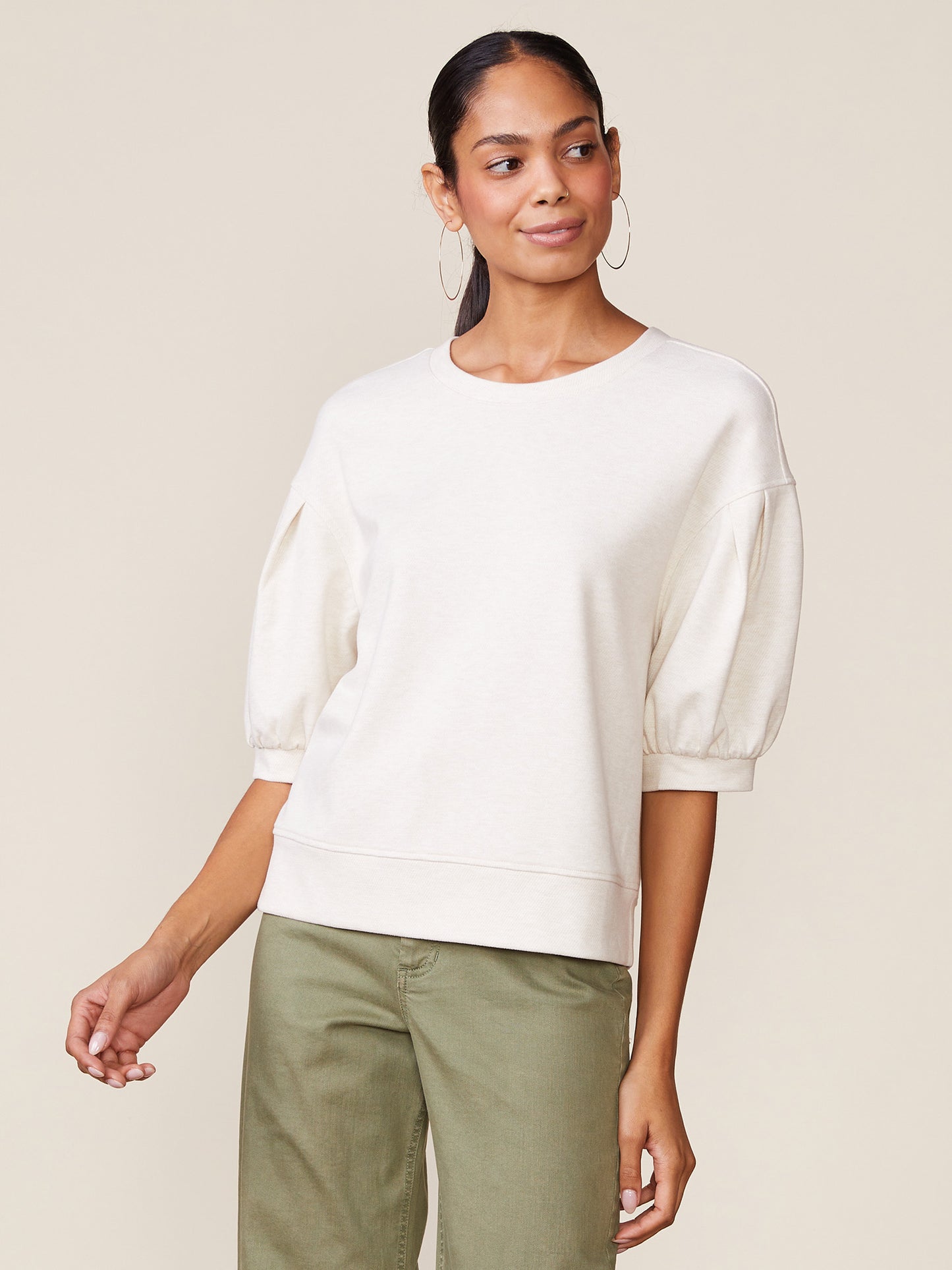 Brushed Twill Pleated Sleeve Pullover