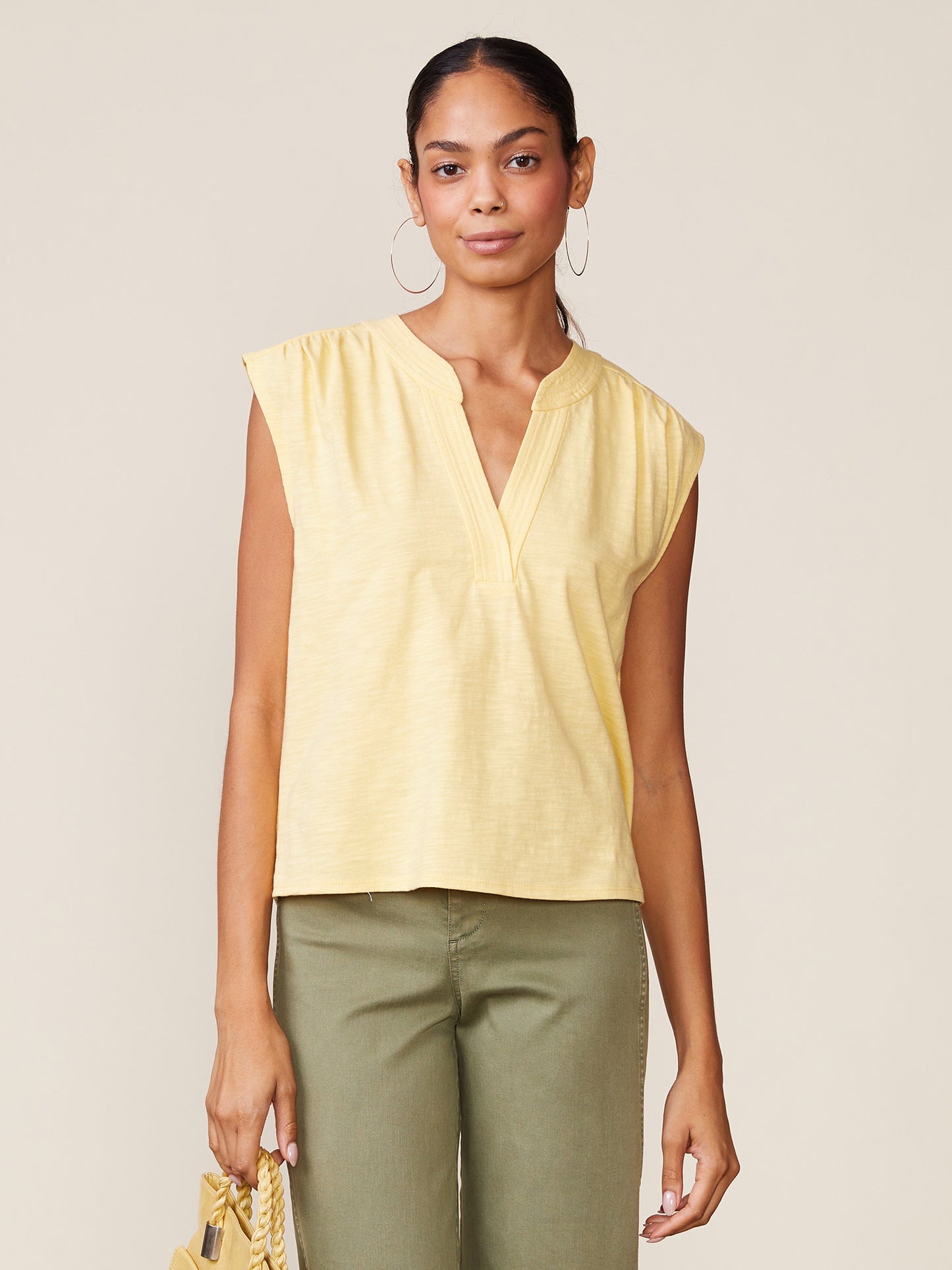 Dylan Slub Sleeveless Trapunto Top