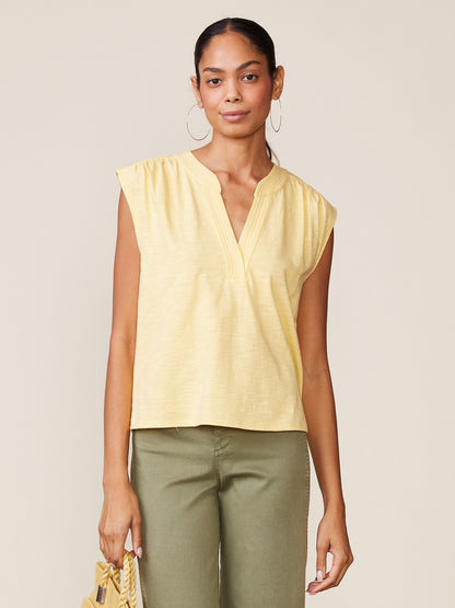 Dylan Slub Sleeveless Trapunto Top