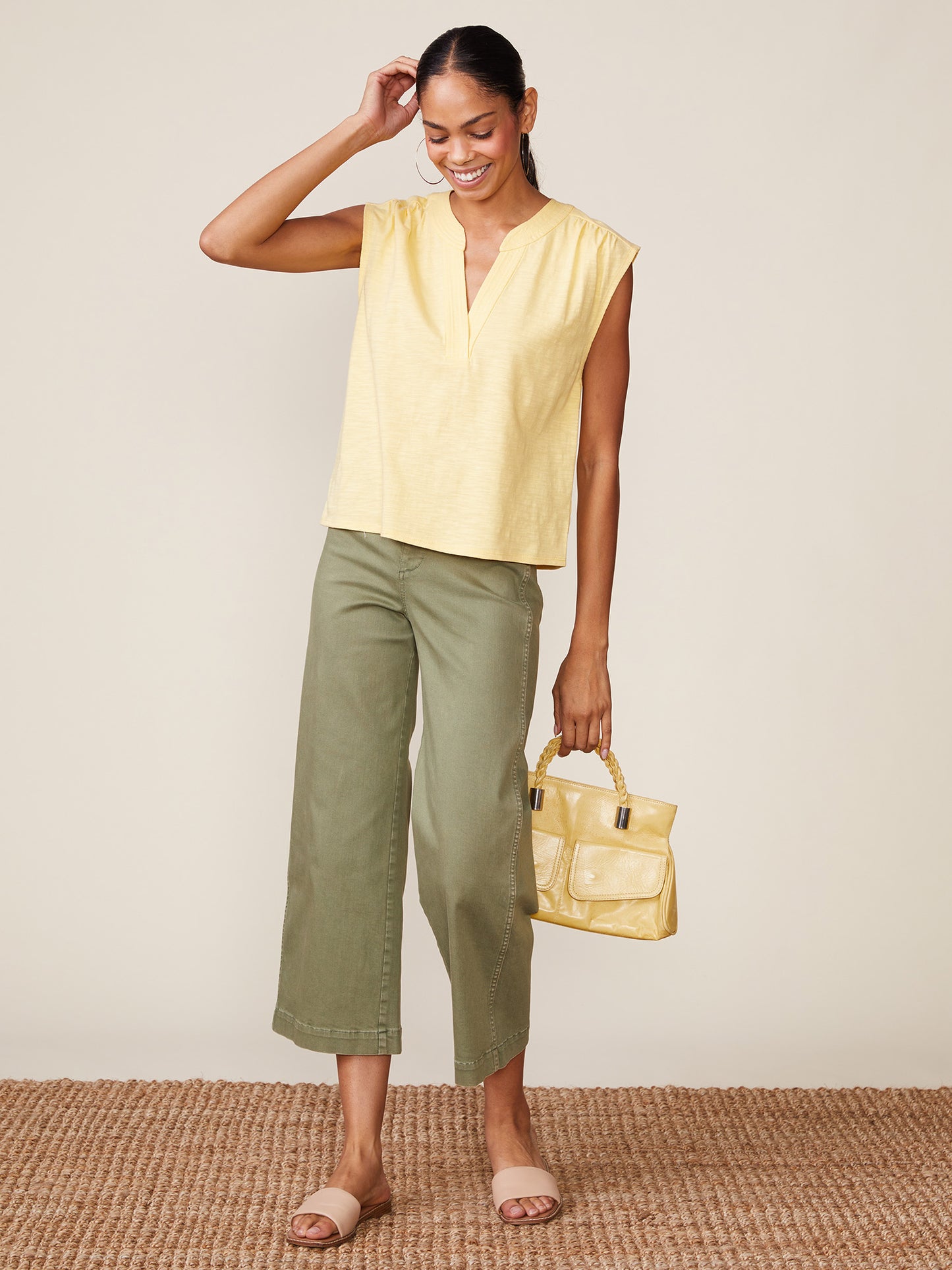 Dylan Slub Sleeveless Trapunto Top