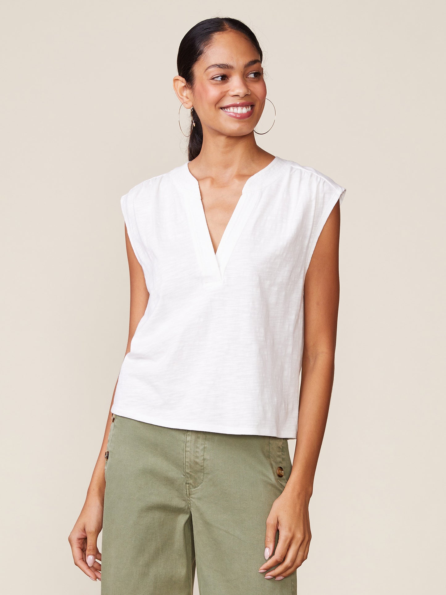 Dylan Slub Sleeveless Trapunto Top