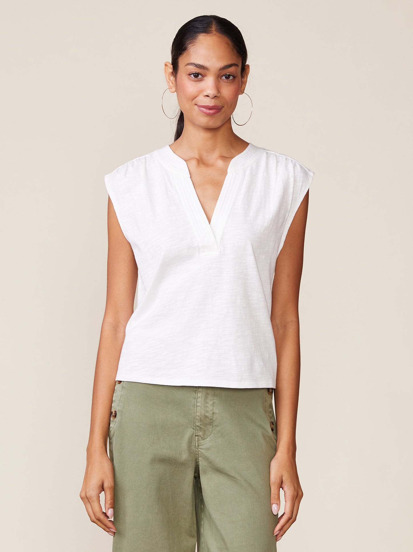 Dylan Slub Sleeveless Trapunto Top