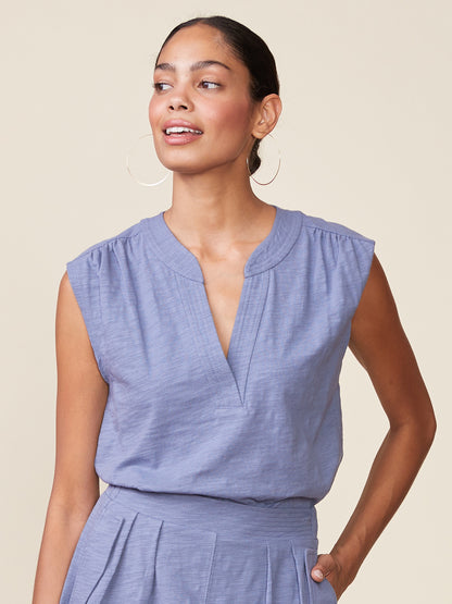 Dylan Slub Sleeveless Trapunto Top