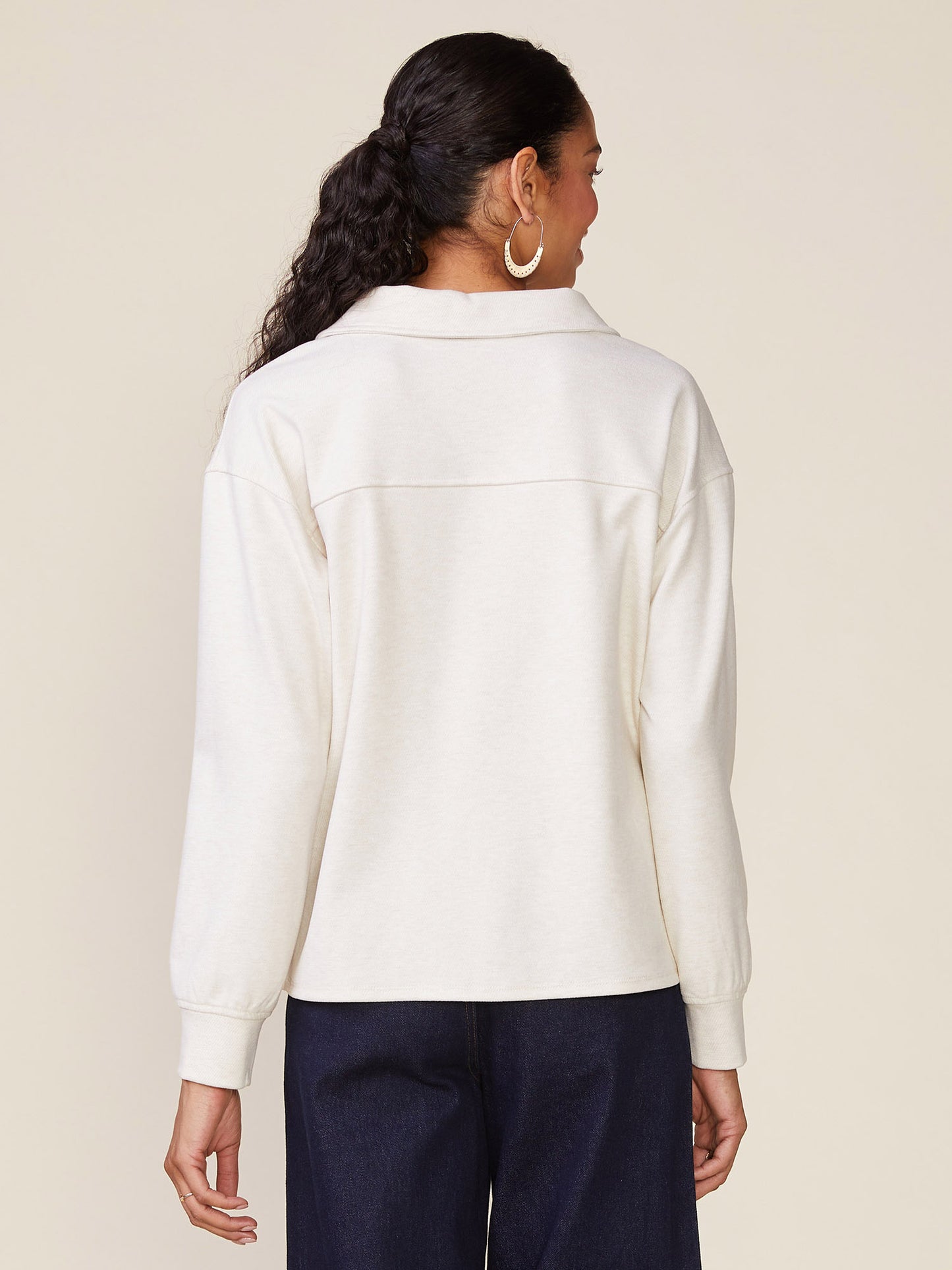 Brushed Knit Twill Collared Pullover