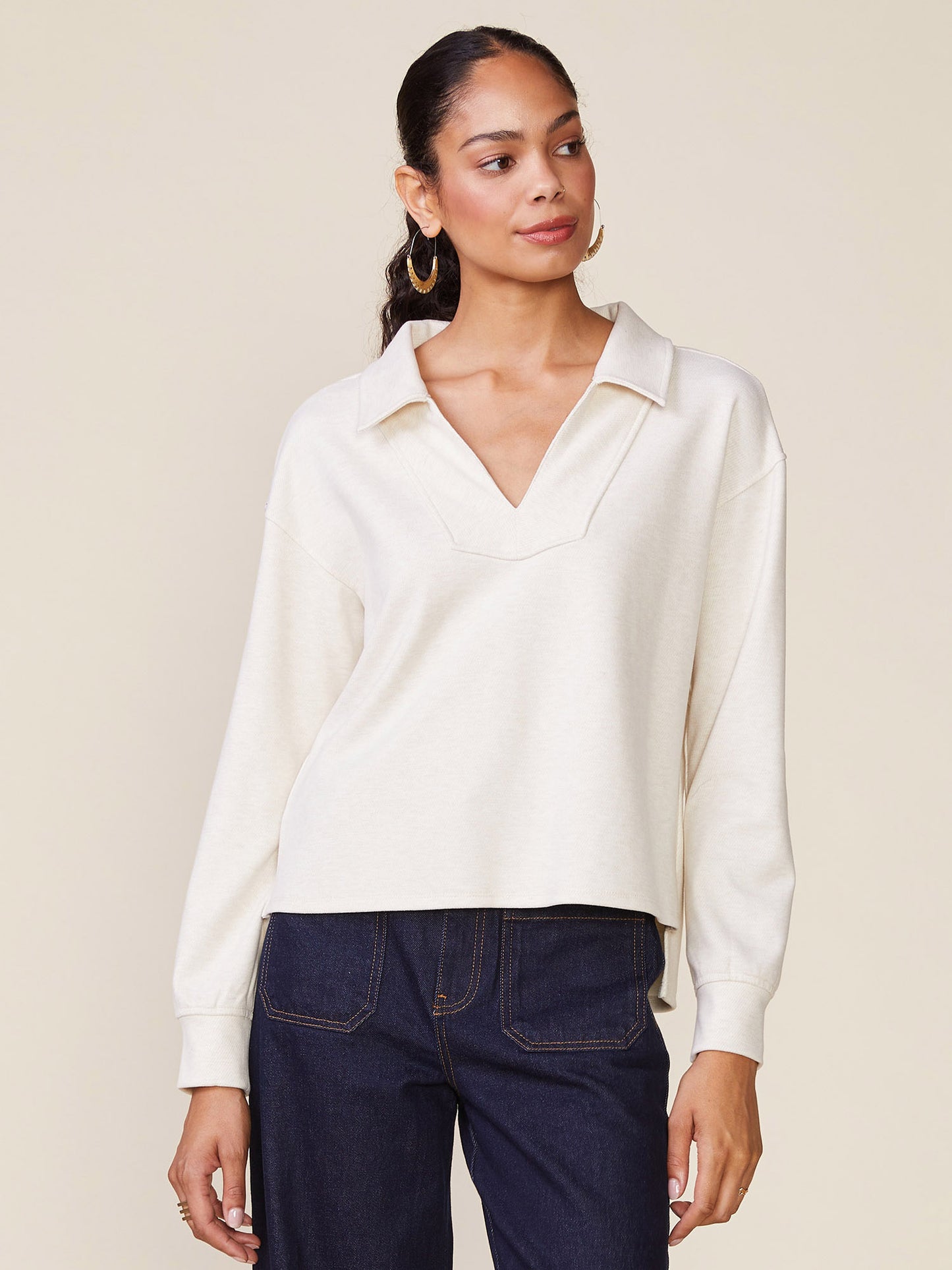 Brushed Knit Twill Collared Pullover