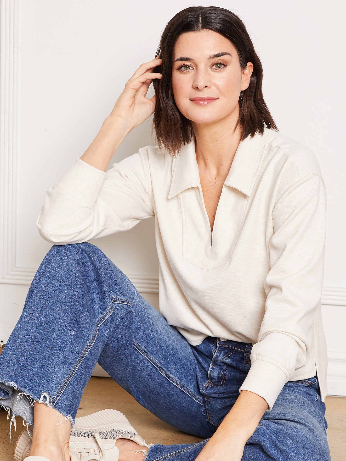 Brushed Knit Twill Collared Pullover