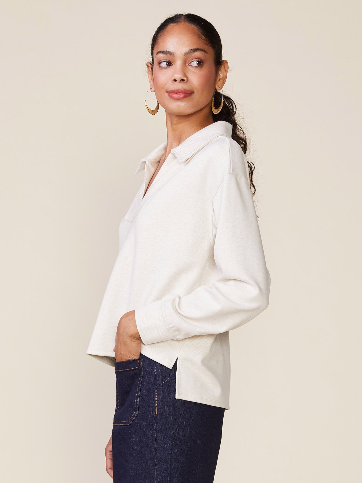 Brushed Knit Twill Collared Pullover