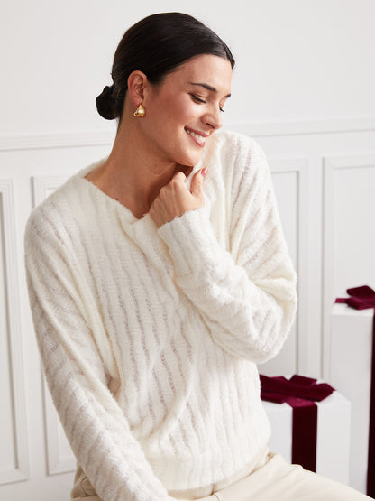 Fuzzy Boatneck Dolman Knit Top