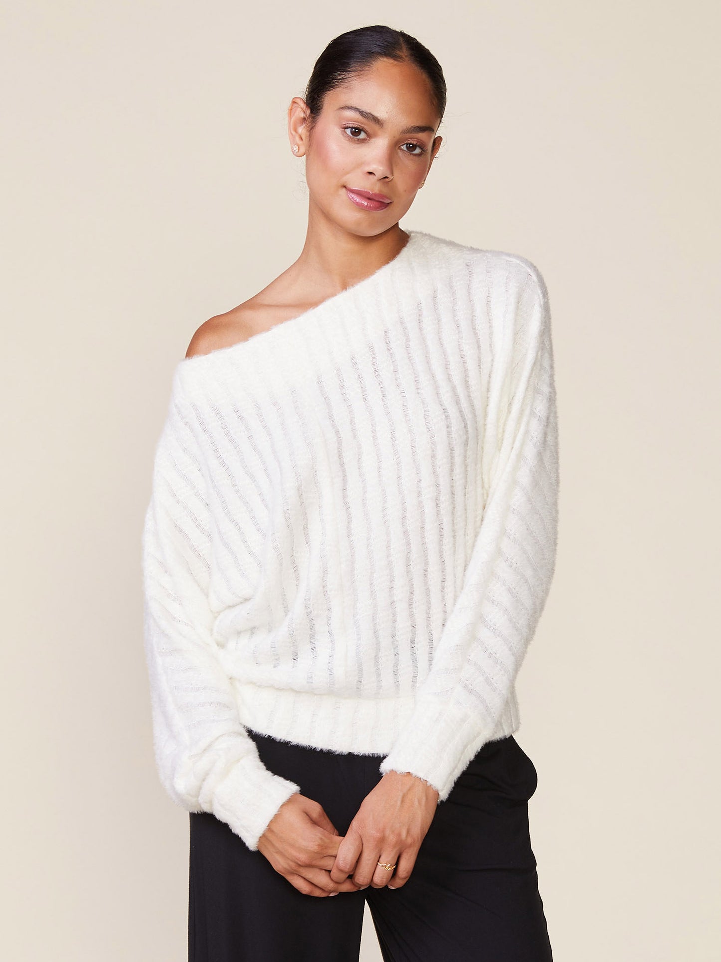 Fuzzy Boatneck Dolman Knit Top