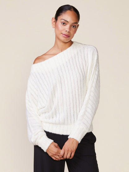 Fuzzy Boatneck Dolman Knit Top