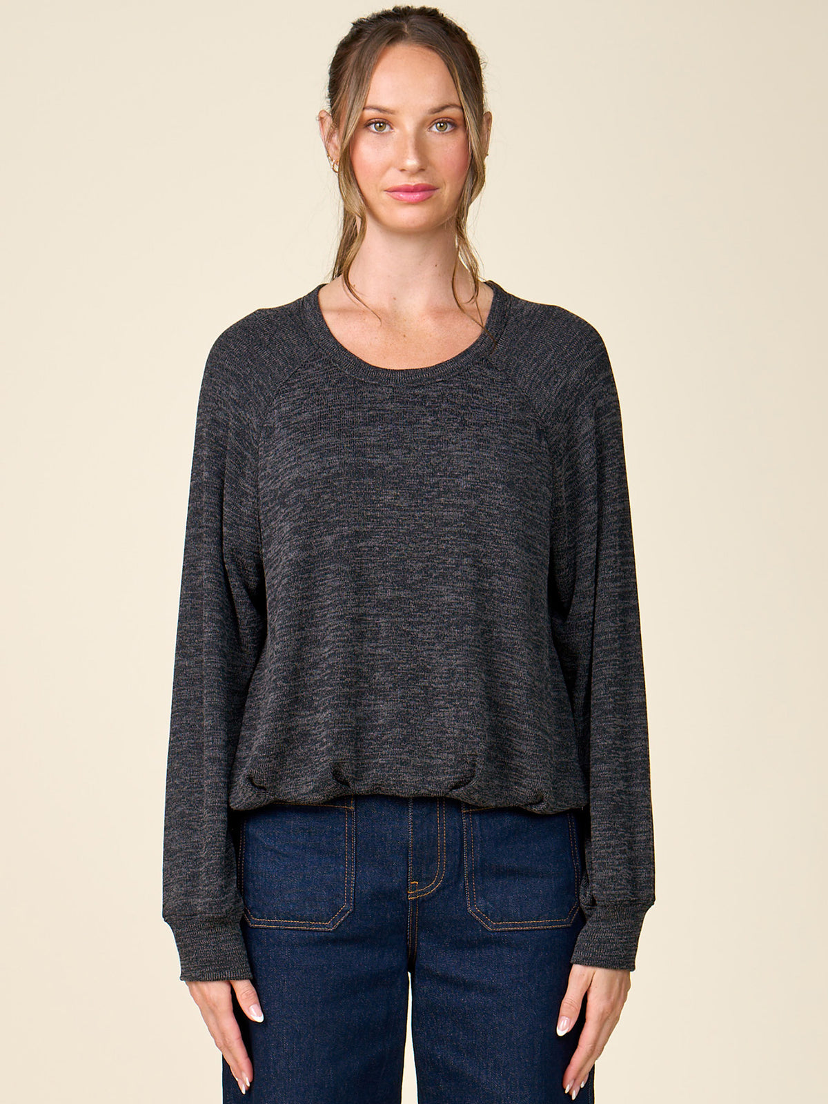 Pleated Bubble Hem Raglan Knit Pullover