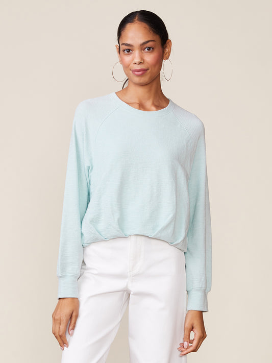 Pleated Bubble Hem Raglan Nubby Pullover