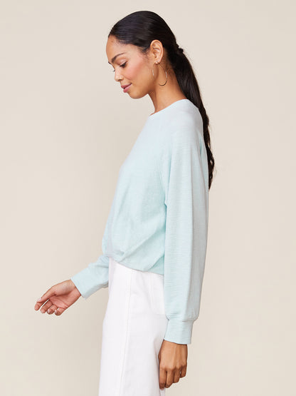 Pleated Bubble Hem Raglan Nubby Pullover