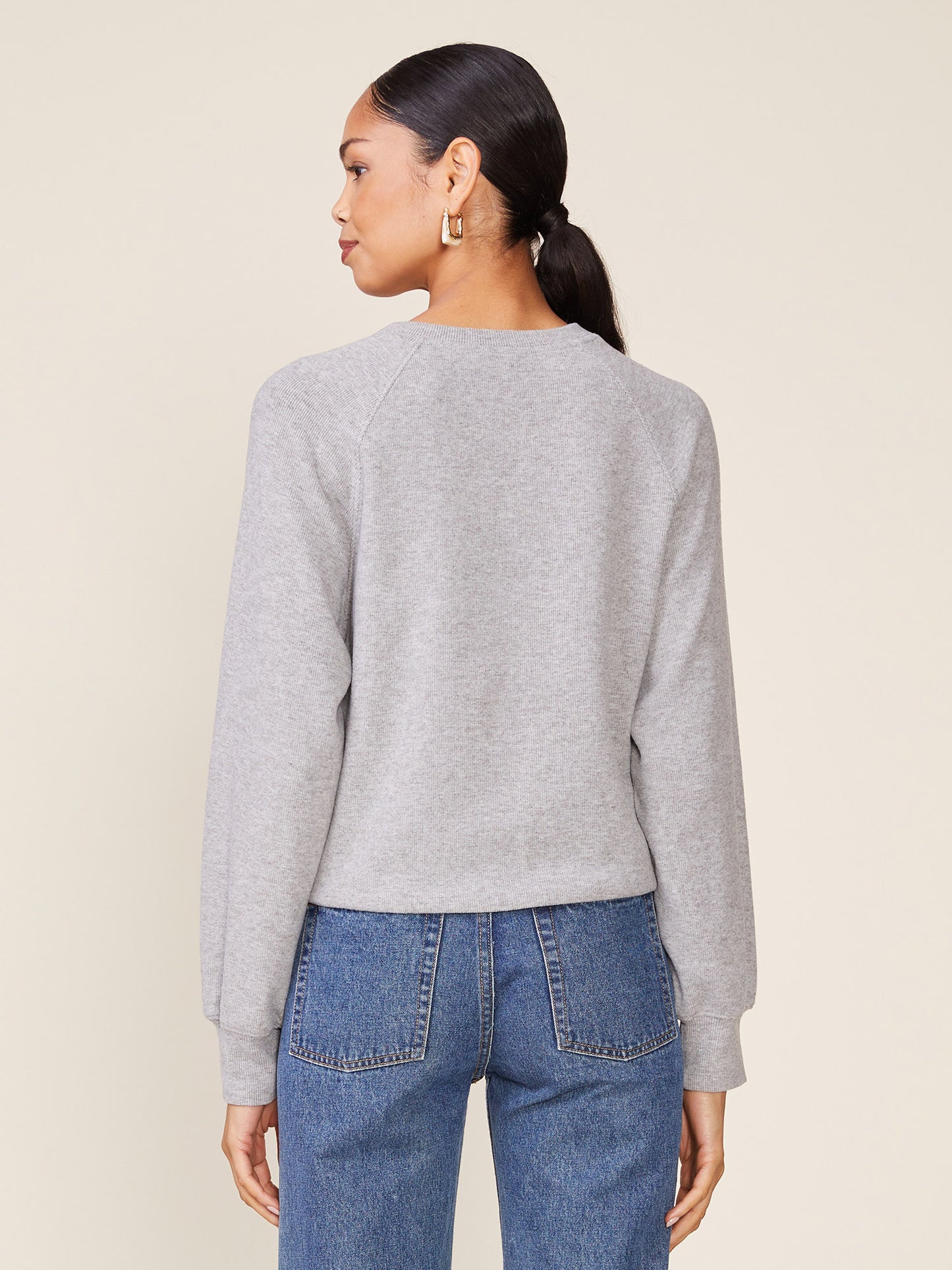 Brushed Rib Pleated Bubble Hem Raglan Pullover