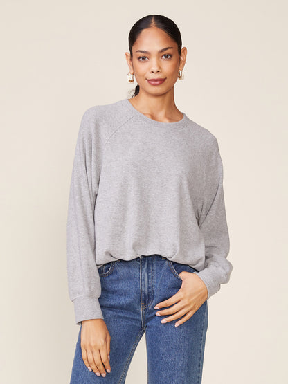 Brushed Rib Pleated Bubble Hem Raglan Pullover