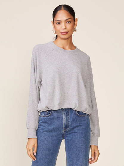 Brushed Rib Pleated Bubble Hem Raglan Pullover