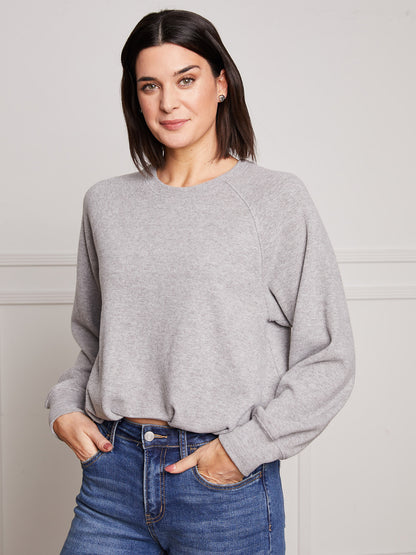 Brushed Rib Pleated Bubble Hem Raglan Pullover