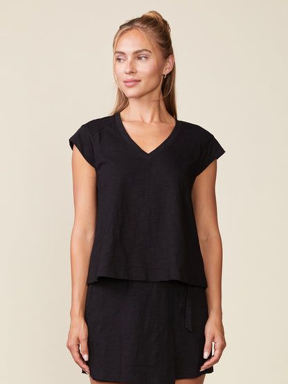 Extended Sleeve V-neck Slub Top