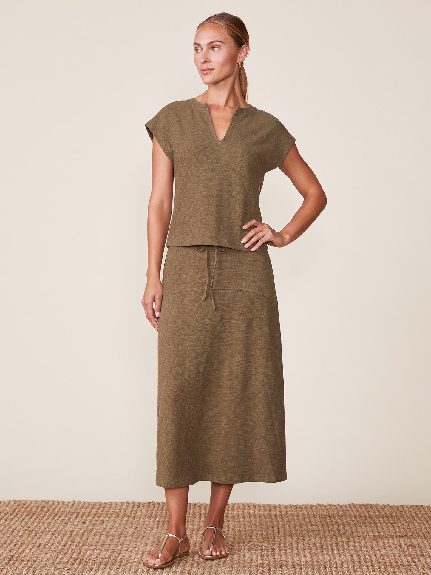 Front Notch Textured Knit Top