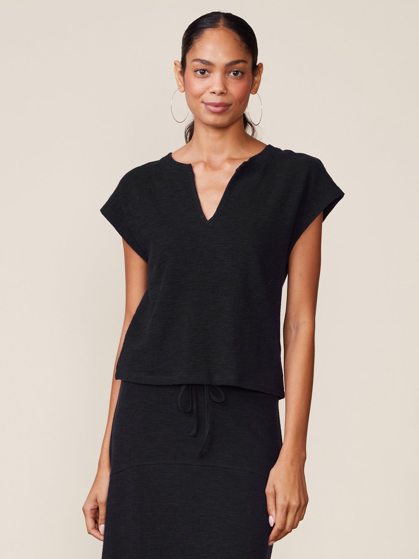 Front Notch Textured Knit Top