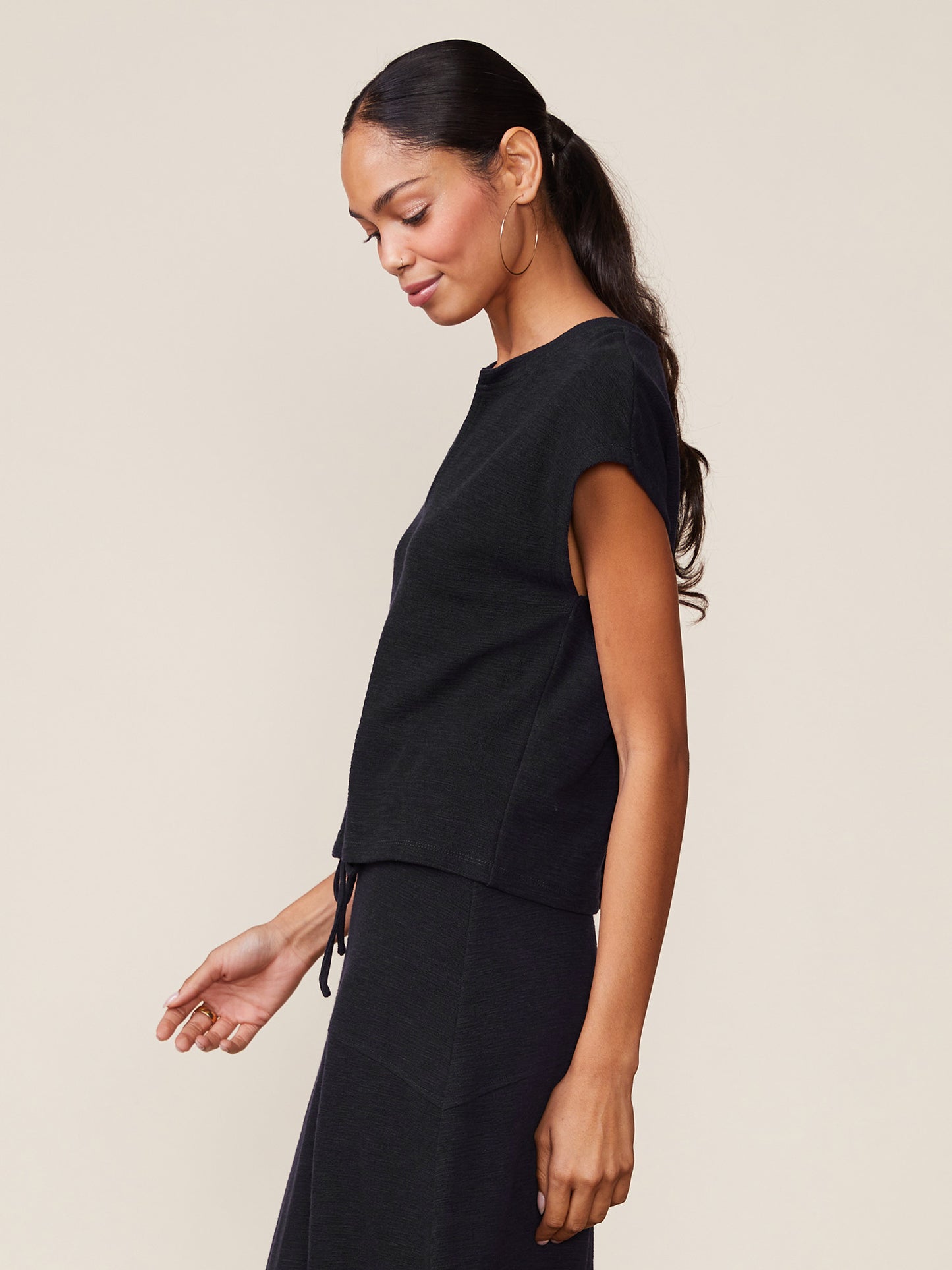 Front Notch Textured Knit Top