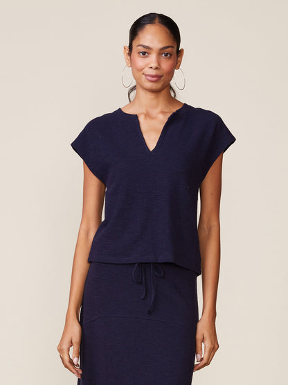 Front Notch Textured Knit Top