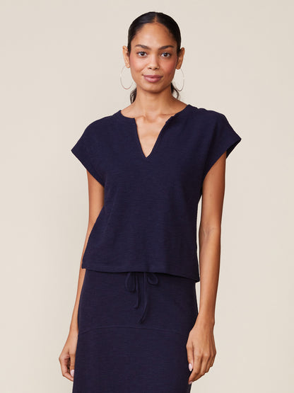 Front Notch Textured Knit Top