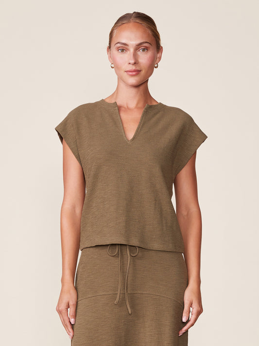 Front Notch Textured Knit Top