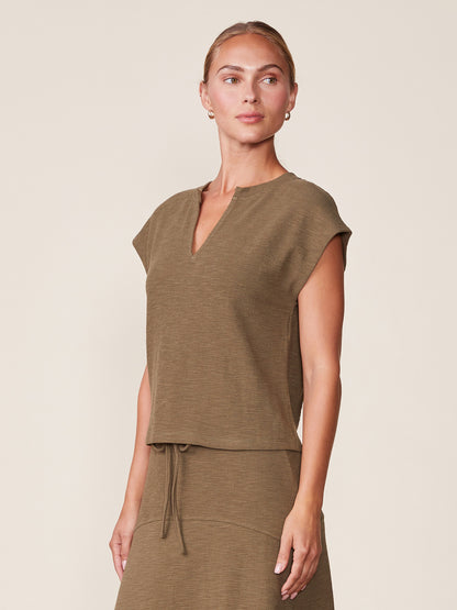 Front Notch Textured Knit Top
